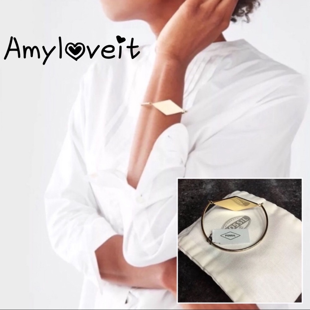 Fossil Gold Tone Diamond Plaque Bangle Bracelet